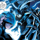 Charles Xavier, holding a hand to his Cerebro helmet, stands alongside a floating Magneto as they prepare to fight.